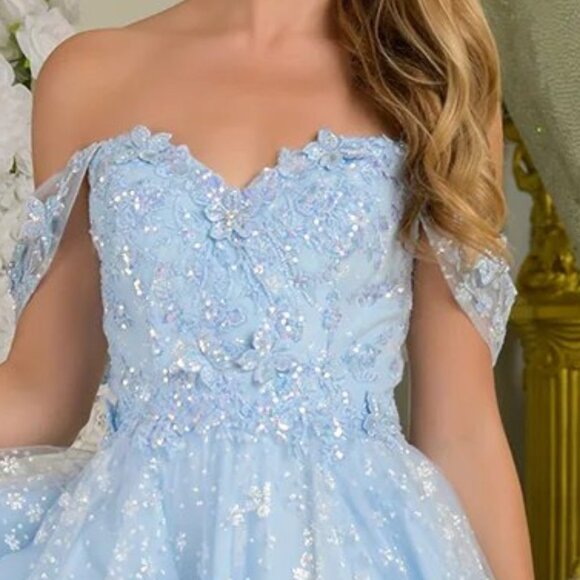 New Off The Shoulder Cocktail Dress w/ Sequins & Butterfly Embroidery GS3685 - Picture 5 of 9